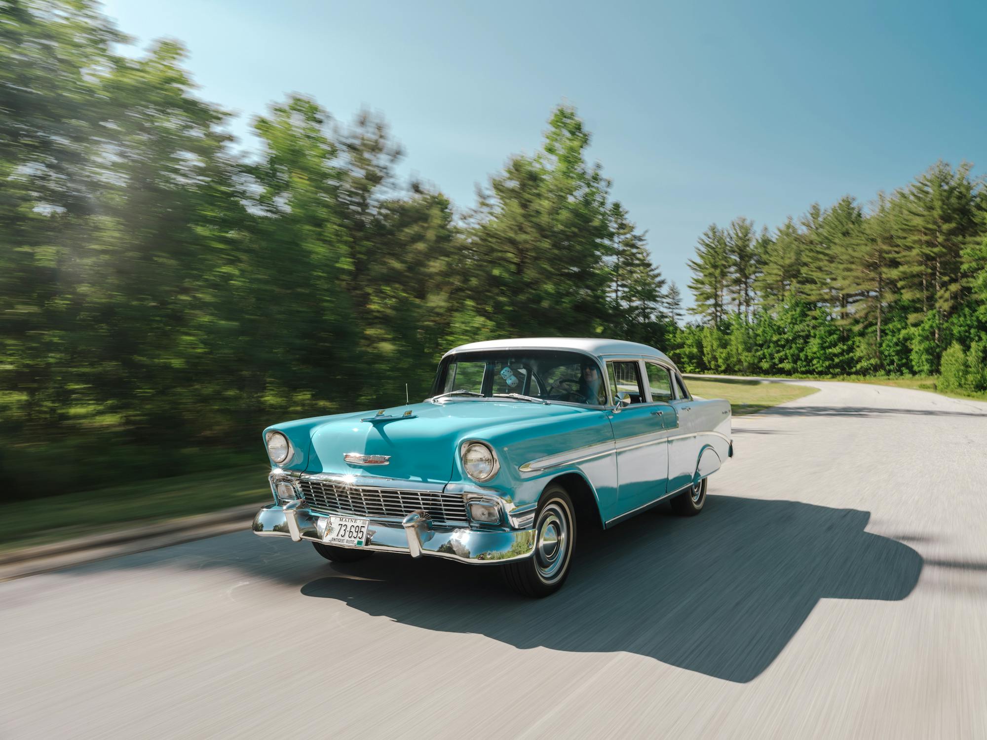 1956 Bel Air Sedan front three-quarter driving action