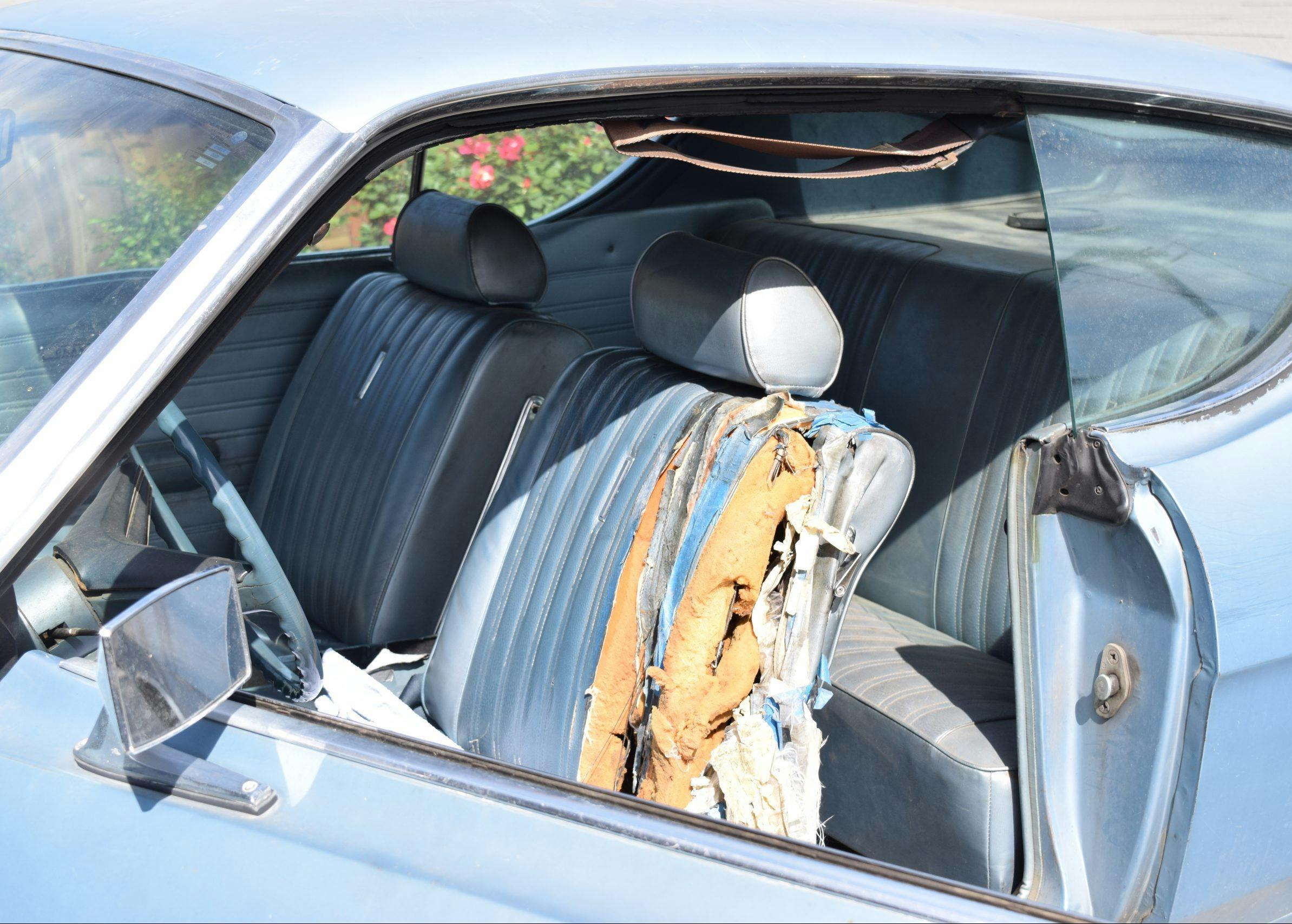 1969 Ford Torino interior seat torn before restoration