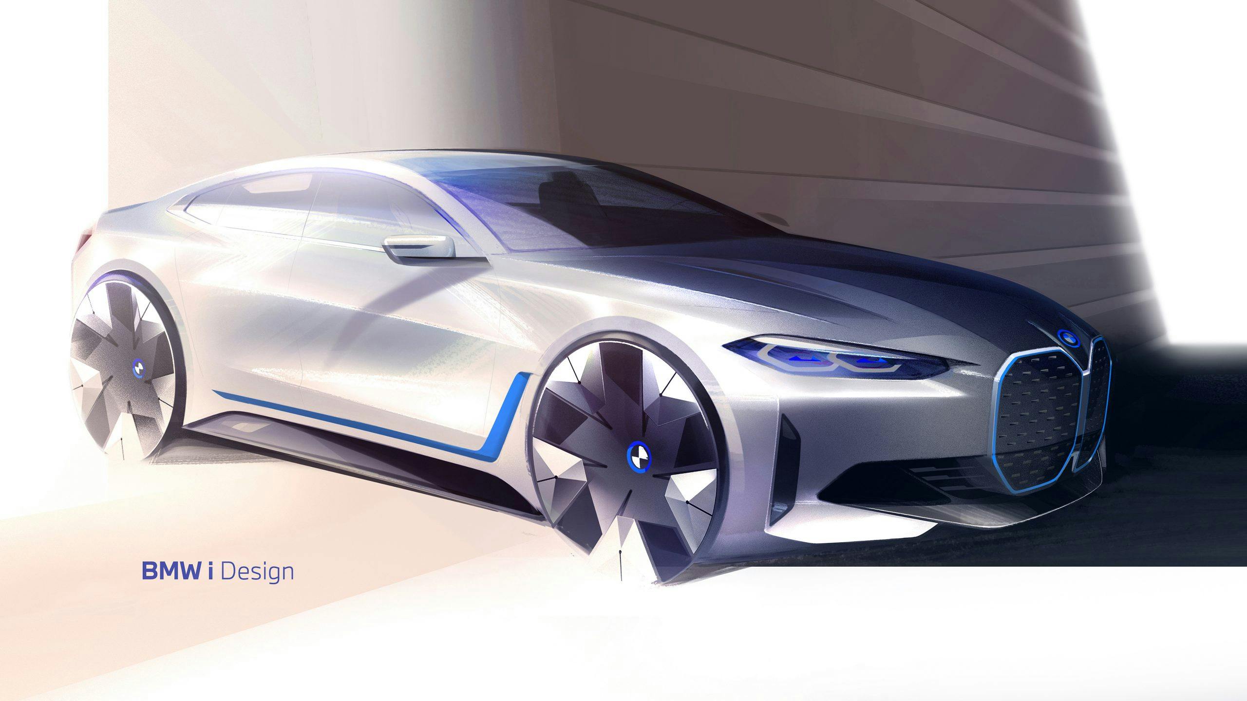 BMW i4 front three-quarter sketch